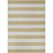 A close up of a Couristan Afuera Yacht Club butterscotch and ivory striped area rug with a white border.