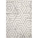 A gray rug with white hexagons in a geometric pattern.