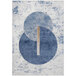 An Abani Atlas Collection blue and white area rug with intertwined circles and a brown line.