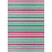 A close up of a Couristan purple multi-colored striped area rug with red, green, and blue stripes.