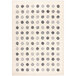 A cream rug with gray and black dots in a geometric pattern.