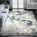 An Abani Casa Collection gray contemporary abstract area rug with blue and white designs in a room.