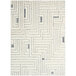 A white rectangular Abani Cabo Collection area rug with a black maze pattern.