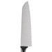 A Dexter-Russell santoku chef knife with a black handle and white blade.