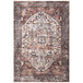 An Abani Lola Collection terracotta area rug with a vintage medallion pattern in blue and brown.