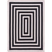 An Abani Parker Collection cream and black rectangular striped area rug with a square design.