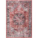 An Abani Lola terracotta area rug with red and blue vintage medallion design.