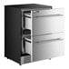 A stainless steel beverage cooler with two pull-out drawers.