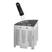 A Vollrath stainless steel perforated wedge insert with a black silicone handle.