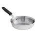 A Vollrath stainless steel saucier pan with a black handle.