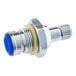 A close-up of a Regency stainless steel and blue plastic ceramic cartridge connector.