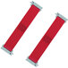 A pair of red Snap-Loc multi-purpose tie-down straps with black stitching.
