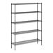 A black metal Regency wire shelving unit with four shelves.