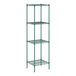 A Regency green wire shelving unit with four shelves.