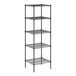 A Regency black wire shelving unit with four shelves.