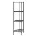 A Regency black metal wire corner shelf kit with four shelves.