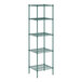 A green Regency wire shelving unit with five shelves.