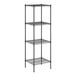 A black Regency wire shelving unit with four shelves.