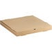 A brown cardboard Kraft corrugated pizza box with a lid.