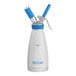 A white and blue Whip-It Thermo Pro stainless steel whipper with black text on the bottle.