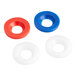 Two white rubber washers and a white plastic ring with a hole in the middle.