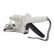 A white label gun with a black handle.