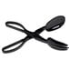 A pair of black plastic tongs.