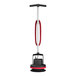 A black and red Hoover Orbital floor cleaner with a red and white tube.