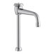 A close-up of a silver Chicago Faucets gooseneck spout with chrome finish.