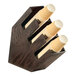 A Cal-Mil dark-stained oak wood countertop cup holder with three sections holding cups.