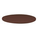 A close up of a Perfect Tables 30" round brown table top.