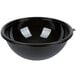A close-up of a black Fineline PET plastic bowl.