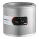 A silver Nemco countertop warmer with a black and white label on a stainless steel container.