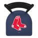 A Holland Bar Stool Boston Red Sox swivel bar stool with a logo on the padded seat and ladder back.