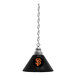 A black and silver Holland Bar Stool pendant light with the San Francisco Giants logo on it.