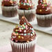 A chocolate cupcake with Adourne Pastel Confetti sprinkles on top.