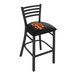 A black Holland Bar Stool with a San Francisco Giants logo on the padded seat and ladder back.