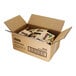 A brown cardboard box with brown sugar packets inside.