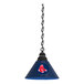 A black pendant light with the Boston Red Sox logo on it.