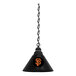 A black pendant light with the San Francisco Giants logo on it.