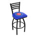 A blue Holland Bar Stool with Chicago Cubs logo on the padded seat and ladder back.