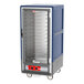 A blue Metro C5 heated holding cabinet with a clear door.