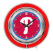 A red and white clock with blue and white text reading "Philadelphia Phillies" with a chrome neon ring.