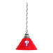 A red lamp with a silver chain and a red and white Philadelphia Phillies logo.