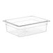 A Choice clear plastic food pan with a lid.