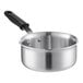 A Vollrath stainless steel sauce pan with a black handle.