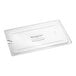 A clear plastic Choice food pan lid with a handle and notch.