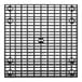 A close-up of a black square grid with holes.