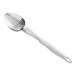 A Vollrath Jacob's Pride basting spoon with a white handle and perforated bowl.