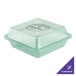 A jade green plastic GET reusable container with a lid.